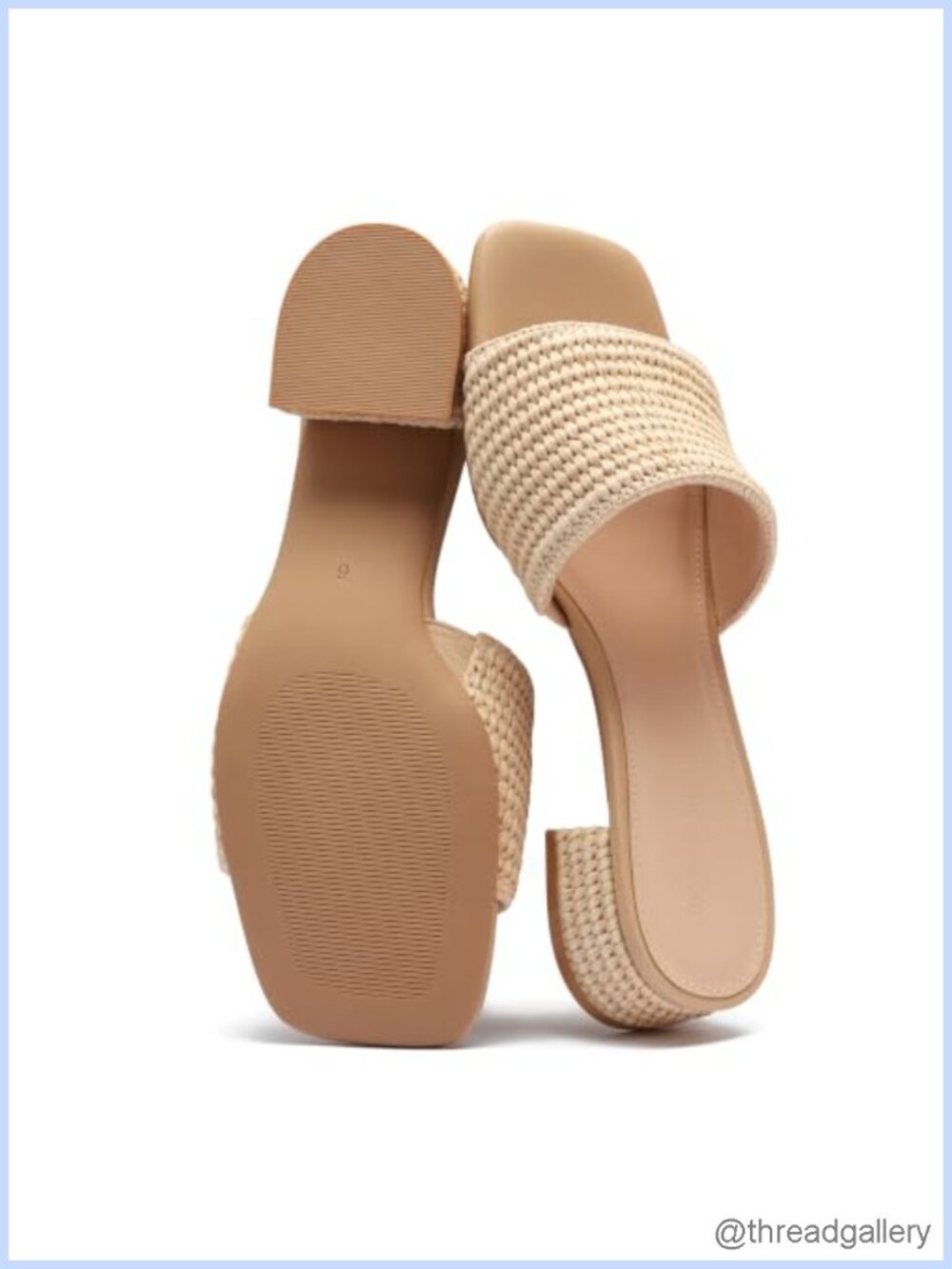 Women's Raffia Slide Sandals Low Heel Square Toe Slip On Memory Foam Summer